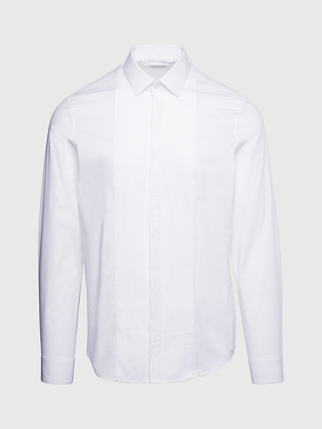 white wąska koszula do smokingu z popeliny ze stretchem dla mężczyźni - calvin klein