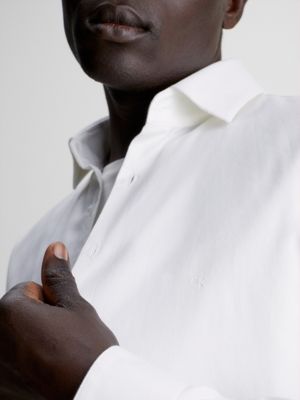 white slim textured dress shirt for men calvin klein
