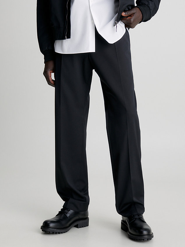 black spodnie z mieszanki wełny dla mężczyźni - calvin klein