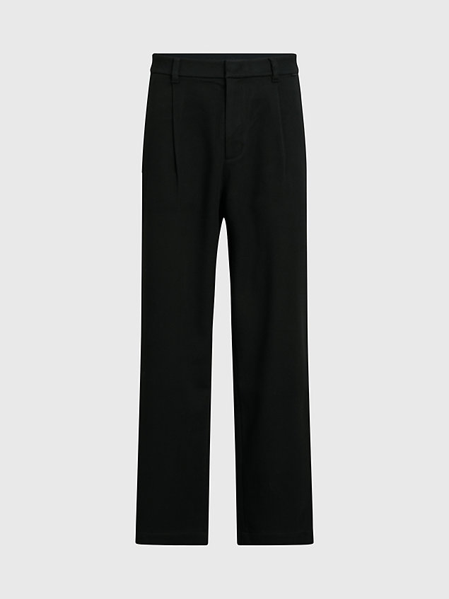 black swobodne spodnie z diagonalu z szerokimi nogawkami dla mężczyźni - calvin klein