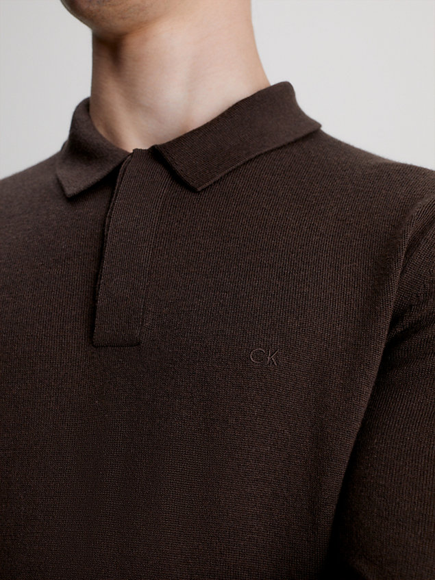 black sweter polo z wełny merynosa dla mężczyźni - calvin klein