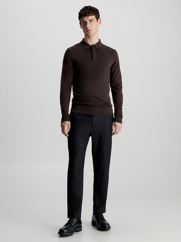 black sweter polo z wełny merynosa dla mężczyźni - calvin klein