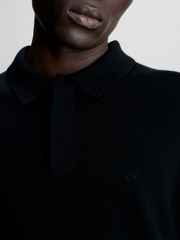 ck black sweter polo z wełny merynosa dla mężczyźni - calvin klein