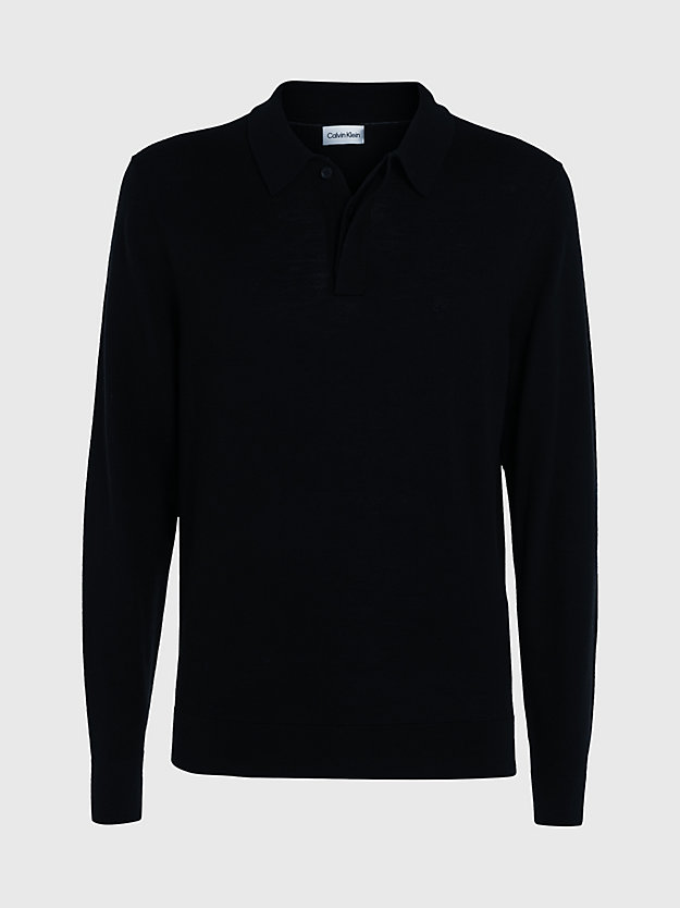 ck black merino wool polo jumper for men calvin klein