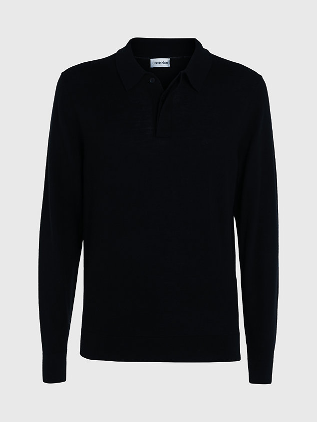 black merino wool polo jumper for men calvin klein