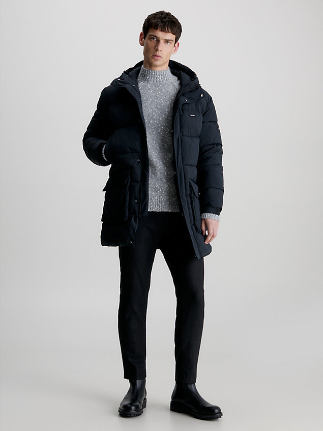 black long length quilted jacket for men calvin klein