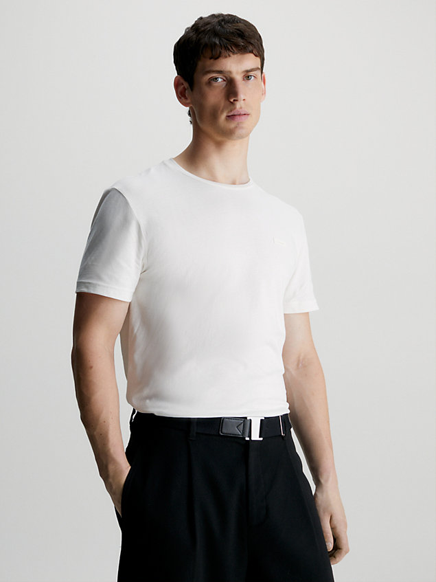 white t-shirt bawełniany z małym logo dla mężczyźni - calvin klein