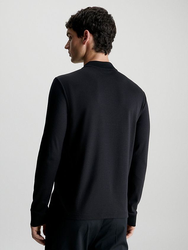 black slim long sleeve polo shirt for men calvin klein