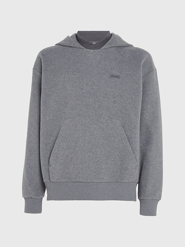 dark grey heather brushed fleece comfort hoodie for men calvin klein