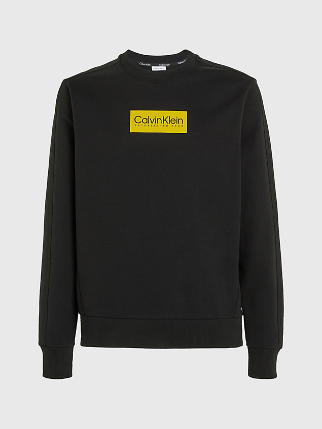 black cotton terry logo sweatshirt for men calvin klein