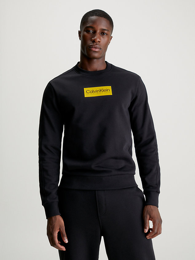 black cotton terry logo sweatshirt for men calvin klein
