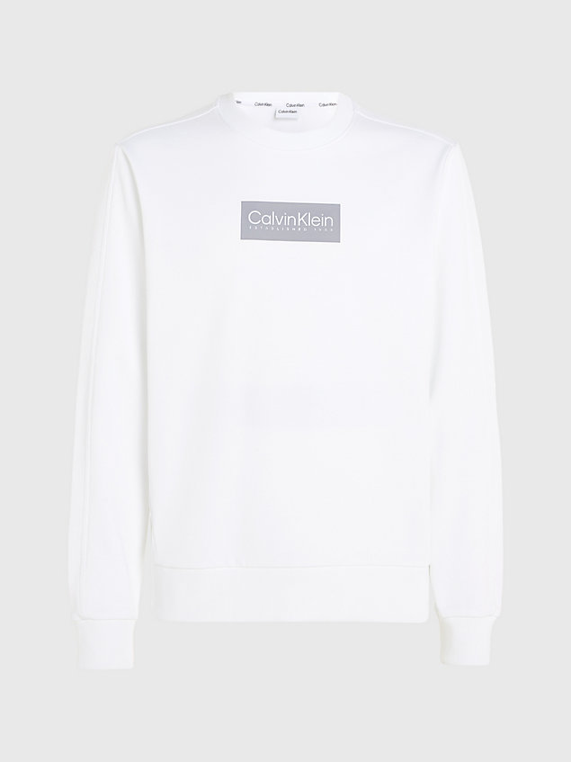 white cotton terry logo sweatshirt for men calvin klein