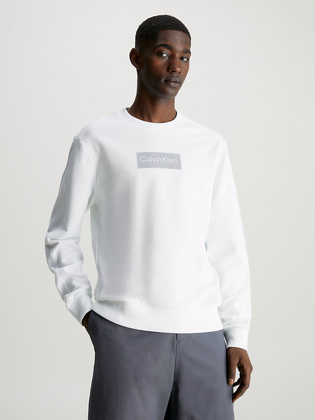 sweat-shirt avec logo en tissu éponge de coton white pour hommes calvin klein