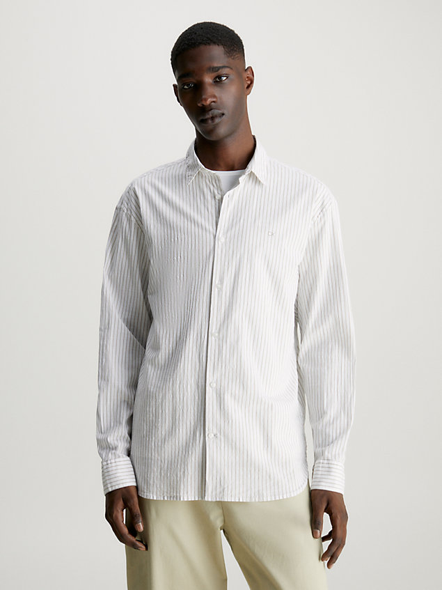 grey swobodna koszula bawełniana w paski dla mężczyźni - calvin klein