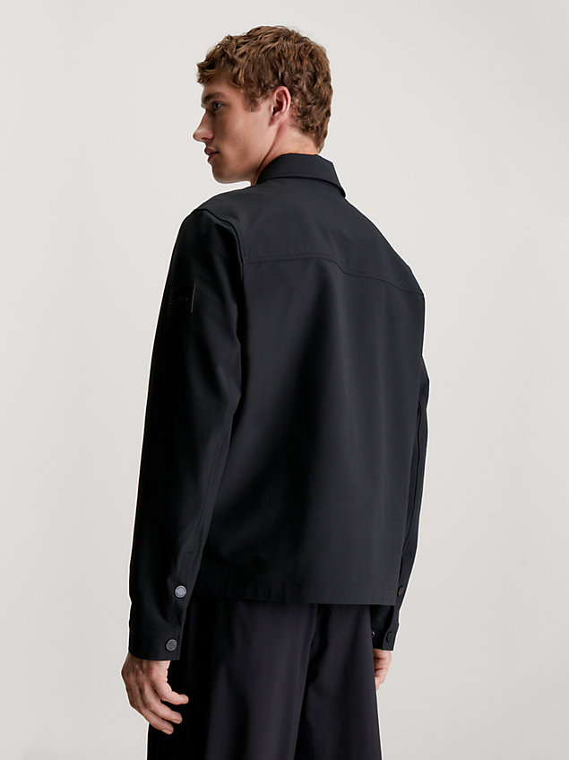 black technical stretch zip up overshirt for men calvin klein