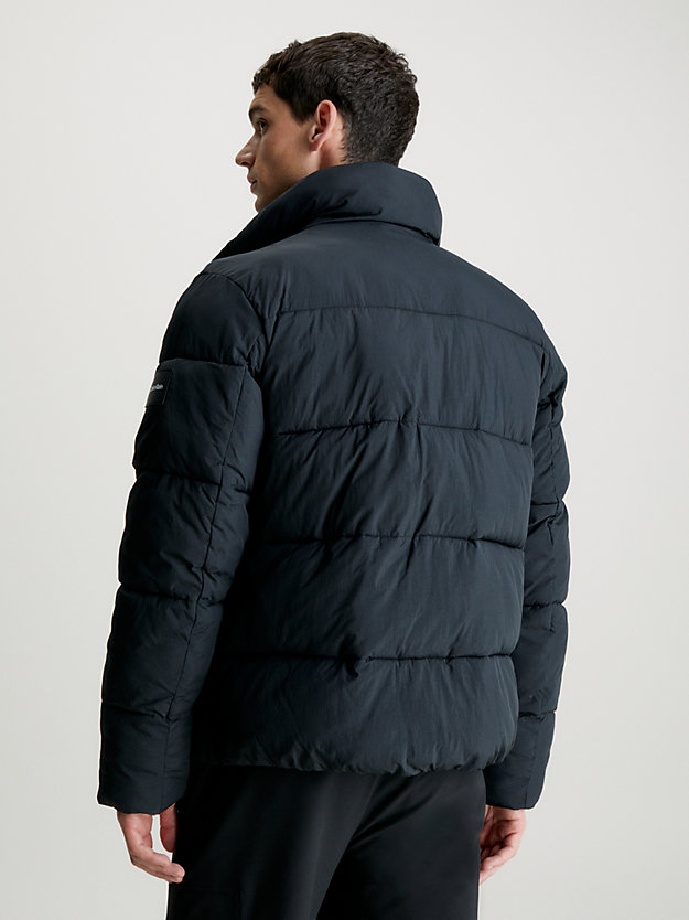 ck black crinkle nylon puffer jacket for men calvin klein
