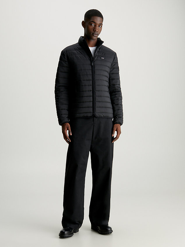 black lightweight packable puffer jacket for men calvin klein