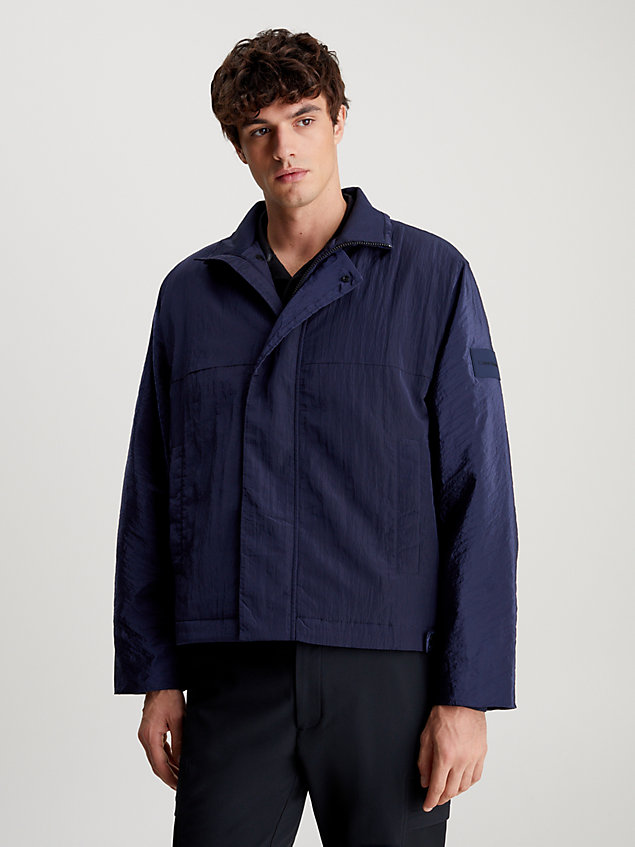 blue kurtka z marszczonego nylonu dla mężczyźni - calvin klein