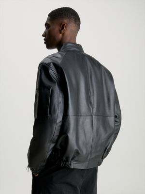 Calvin klein men's shop faux leather bomber jacket