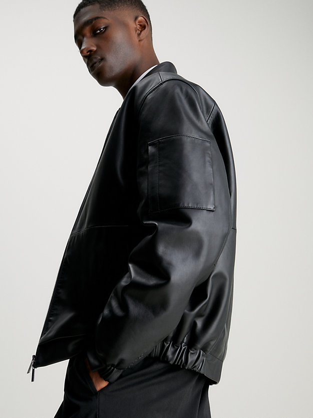 ck black leather bomber jacket for men calvin klein