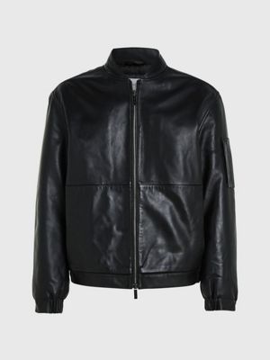 Calvin klein men's outlet faux leather bomber jacket