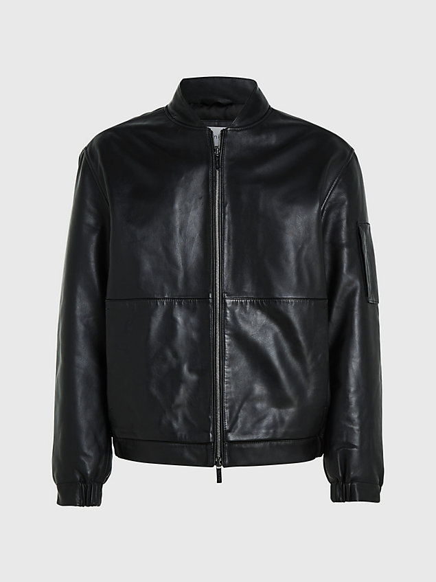 black leather bomber jacket for men calvin klein