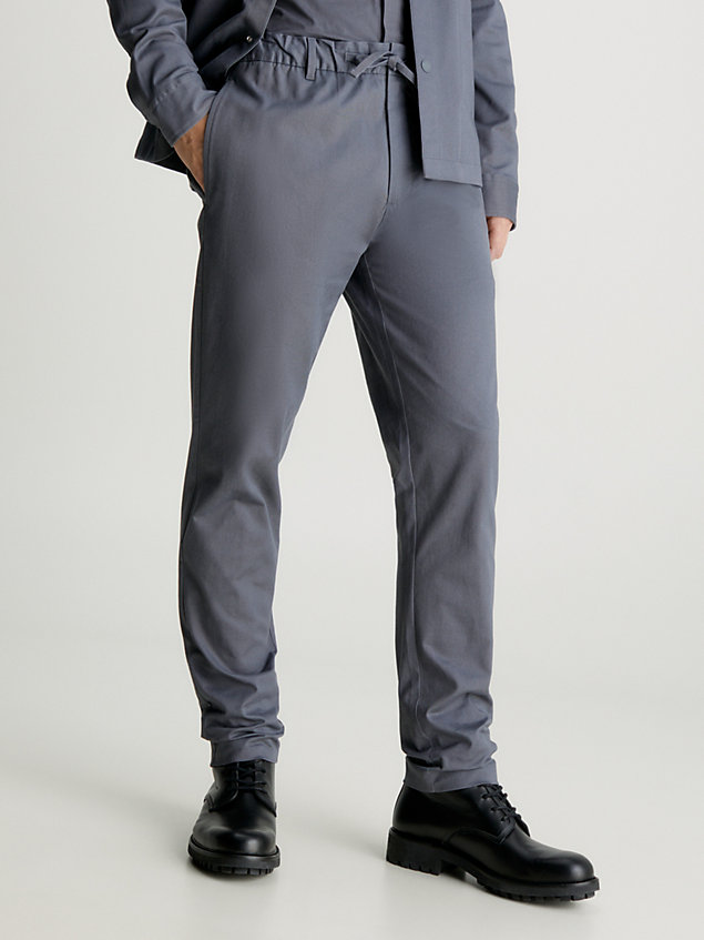 grey cotton twill tapered joggers for men calvin klein
