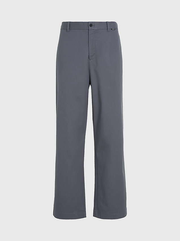 grey relaxed cotton twill trousers for men calvin klein
