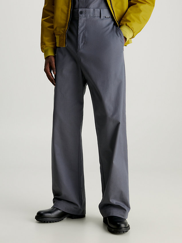 grey swobodne spodnie z bawełny z twillem dla mężczyźni - calvin klein