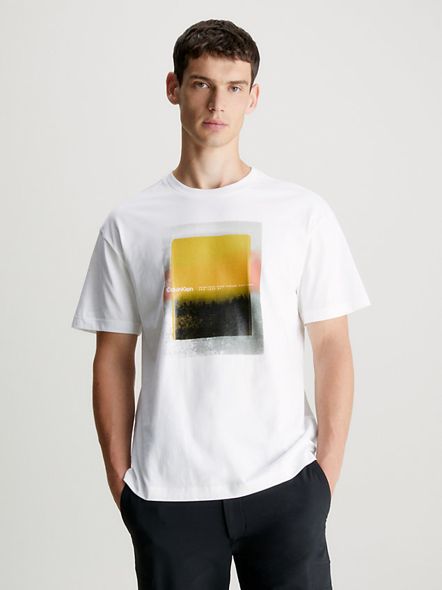 white graphic print t-shirt for men calvin klein