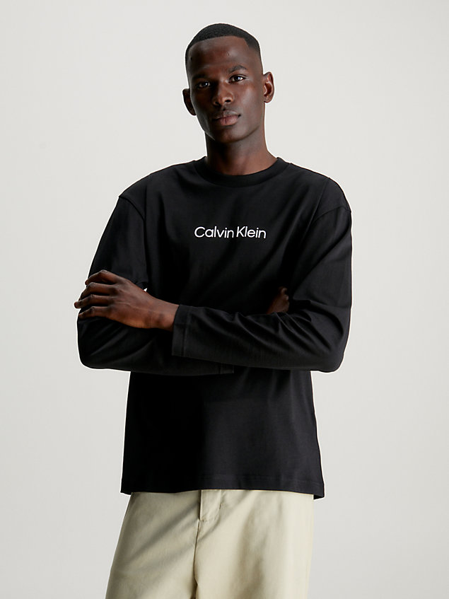 t-shirt à manches longues avec logo black pour hommes calvin klein