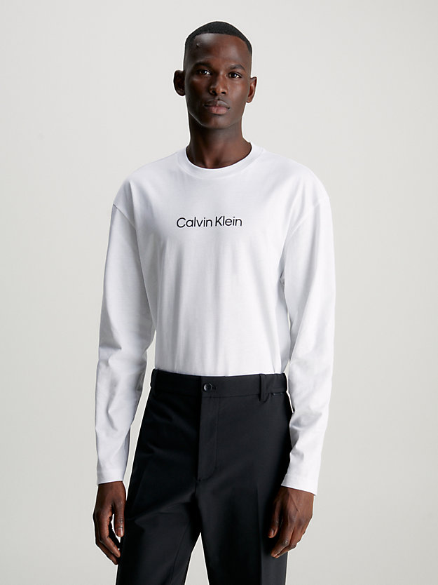 t-shirt a maniche lunghe con logo bright white da uomo calvin klein