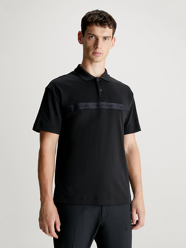 black koszulka polo z taśmą z logo dla mężczyźni - calvin klein