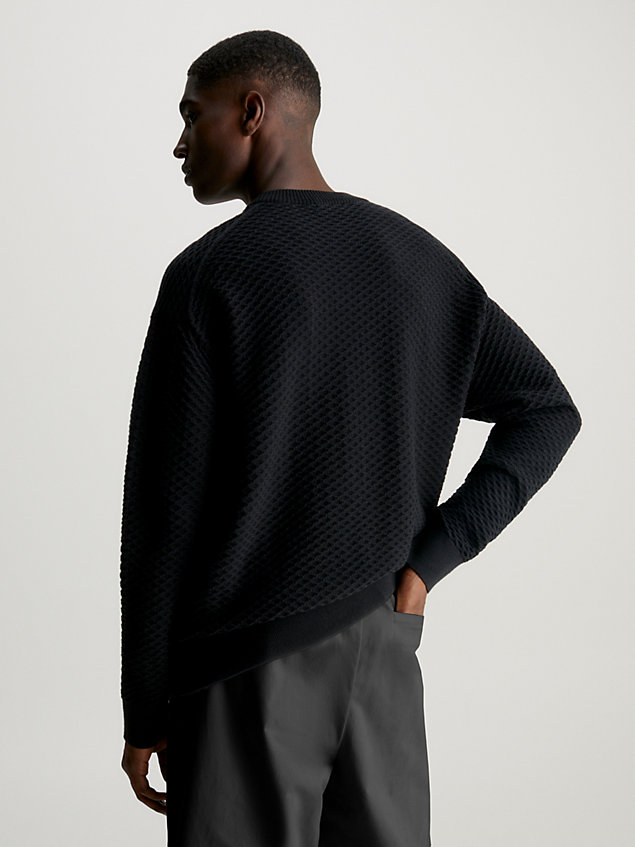 maglione in maglia testurizzata di cotone black da uomo calvin klein