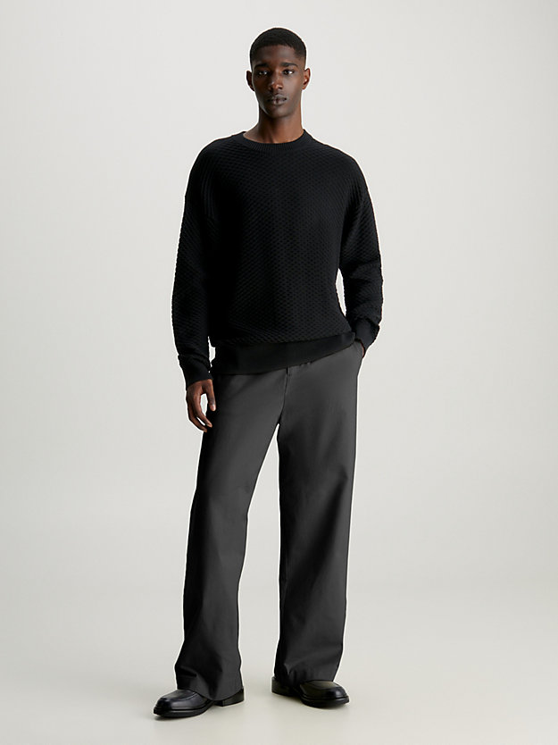 ck black textured cotton jumper for men calvin klein