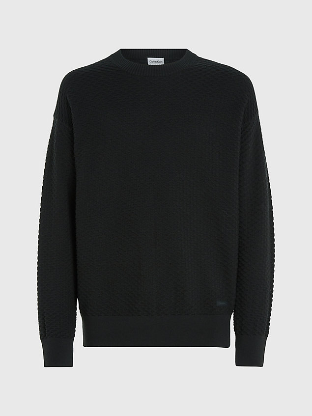 maglione in maglia testurizzata di cotone black da uomo calvin klein