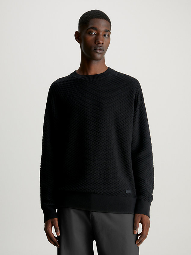 maglione in maglia testurizzata di cotone black da uomini calvin klein