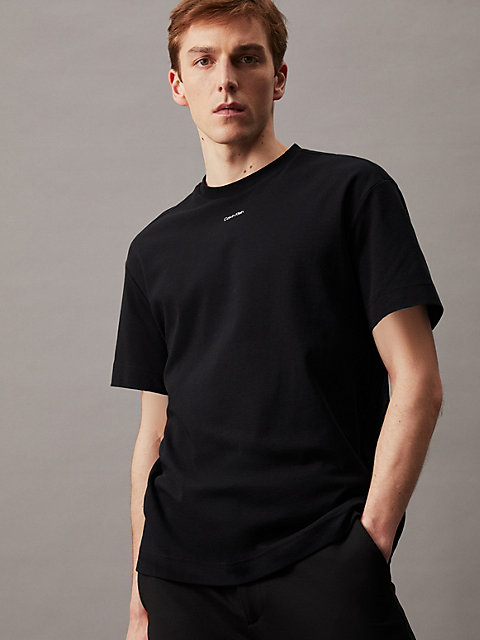 t-shirt con logo in cotone black da uomini calvin klein