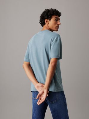 blue swobodny t-shirt z bawełny interlock dla mężczyźni - calvin klein