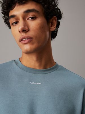 t-shirt in cotone interlock taglio relaxed goblin blue da uomini calvin klein
