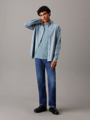 t-shirt in cotone interlock taglio relaxed goblin blue da uomini calvin klein