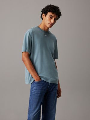 blue swobodny t-shirt z bawełny interlock dla mężczyźni - calvin klein