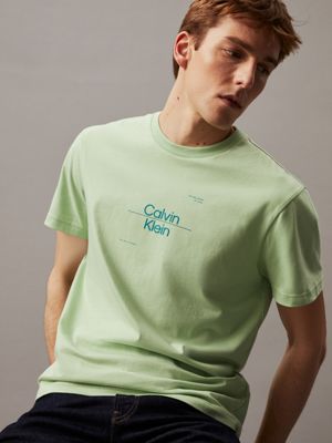 quiet green linear graphic t-shirt for men calvin klein