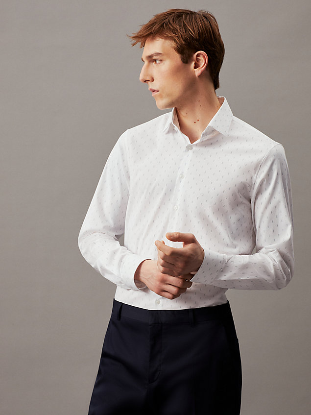 camicia elegante con stampa foglie slim white da uomini calvin klein