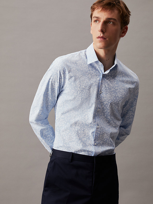 camicia elegante slim con stampa floreale blue da uomini calvin klein