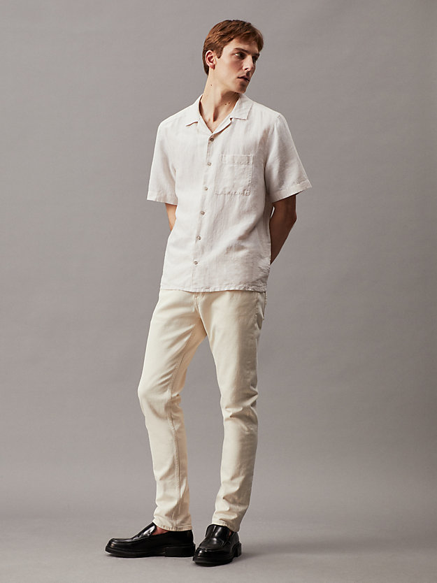 chemise à rayures en coton et lin stony beige pour hommes calvin klein