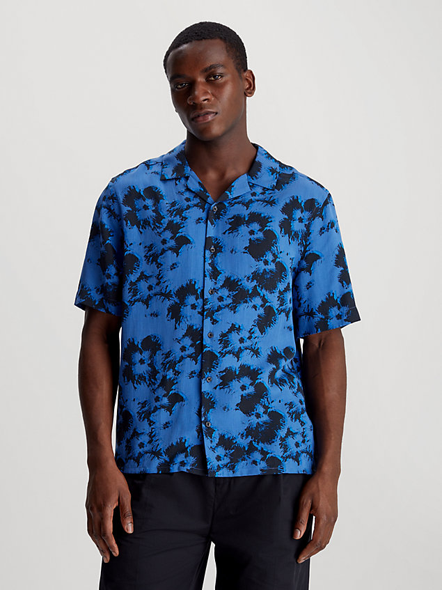 camicia con stampa a fiori blue da uomini calvin klein