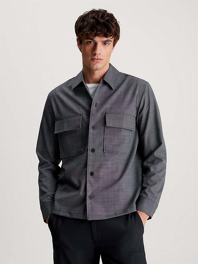 black textured wool blend overshirt for men calvin klein