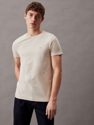 beige slim stretch t-shirt for men calvin klein