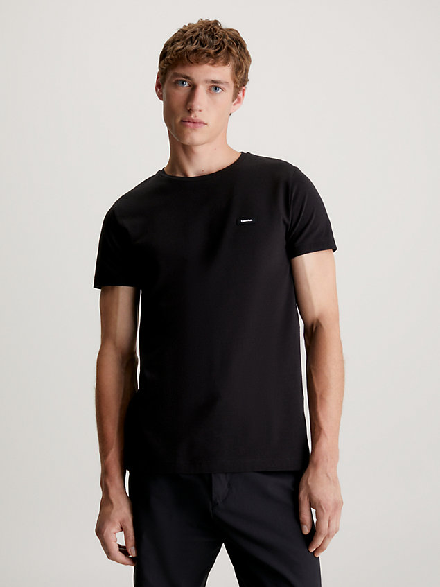t-shirt in cotone elasticizzato vestibilità slim black da uomo calvin klein